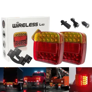 Square 12V Magnetic Wireless Aluminum Alloy Truck LED Tail Light Trailer Signal Warning Brake Lamp IP67 Waterproof 3000 Lumens