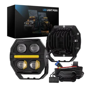 Square 4-Lens LED Work Lights with Aluminum Housing for Trucks Vans 12-24V Off-Road Driving Lamps