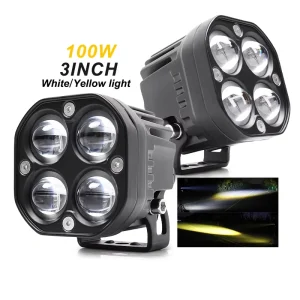 Square Dual Color Amber White 40W 3inch LED Driving Light Auxiliary Hi Lo Lamp Waterproof for Offroad Adventure Pickup Truck SUV