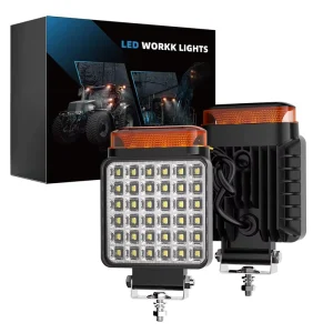 Square LED Work Light 46LED with Top Amber Beacon Marker Light Strobe Light Off-Road for Tractor Excavator Truck SUV