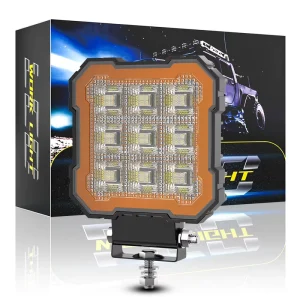Square LED Work Light Orange Bezel High Power Off-Road Fog Driving Lamp with Black Bracket for Jeep Wrangler SUV Truck