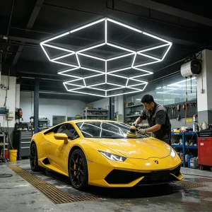 Star Shape Geometric Car Detailing Polishing Light 6500K Dimmable LED Ceiling Grid for Exhibition Hall and Garage