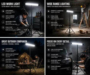 Super Bright 180 Degrees Portable LED Work Light With Tripod Stand for Construction Job Site Work Stadium