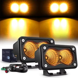 Super Bright 4×4 3″ Flood Beam Yellow Fog Light LED Driving Auxiliary Lights For ATV Truck Boat Tractor Forklift