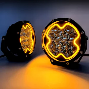 Super Bright 5inch 75W 9000 Lumens Led Spot Work Lights with Amber DRL for 4X4 Offroad Driving 9 32V DC