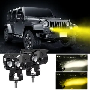 Super Bright Dual Color Motorcycle LED Headlight Mini Projector Lens Car ATV Driving Fog Light Auxiliary LED Spotlight for ATV