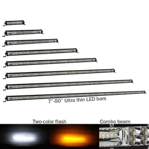 Super Bright Slim 7 Inch 14 Inch IP68 40W White Amber Strobe Flash Light Bar for Car Truck UTV 4×4