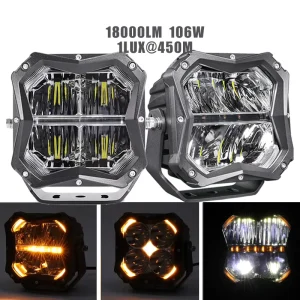 Super Bright Square Cube Off Road Lights with Amber Backlight 5 Inch LED Pods for Trucks