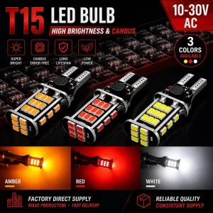 Super Bright T15 W16W LED Bulb 921 30SMD 3020 Car Backup Auto Reverse Lamp Nonpolarity 10V-30V No Error White Color