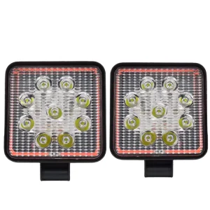 Super Slim 4″ Work Light 9 LEDs 27W Square Red Angel Eye Flashing Work Lamp 6000K Color Temperature for Truck Car