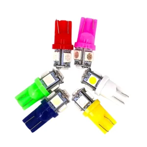 T10 LED W5W 5050 5SMD Car Interior Light Bulbs 12V License Plate Turn Lamps in White Red Yellow Green Pink Blue
