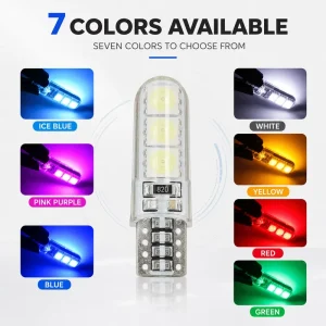 T10 W5W LED Bulbs Silicone High Temperature Resistant 3W 12V 5050 6SMD Car Interior Side License Plate Light