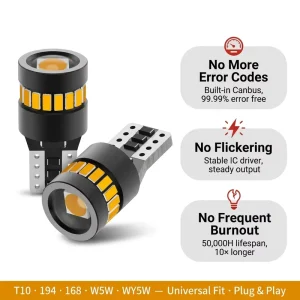 T10 W5W Orange LED Bulb Amber 194 168 CANBUS for Car Interior Dome Map Lights Side Marker Parking Lamps 12V