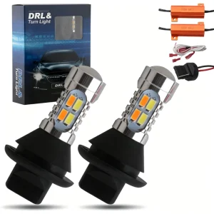 通用 T20 1156 LED 日间行车灯 超亮双模式 DRL 带转向灯 防闪烁解码器 改装灯泡