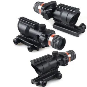 Tactical Prism Scope True Fiber Optic Fixed 4x Magnification Mirror Etched Reticle Red Reticle Fits 20 mm Base