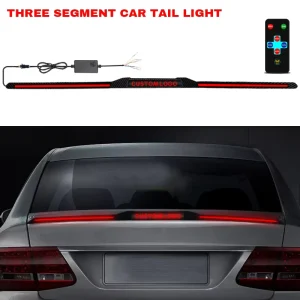 Three Segments Carbon Fiber LED Car Spoiler Light Remote Control Custom Logo Brake Turn Signal Warning Light Strip