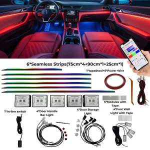 Trontech Made in China Most Popular 18 in 1 Car Ambient Lighting Kit LED Acrylic APP Control Universal Fitment 2 Year Warranty