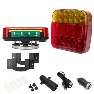 Truck Towing Trailer Universal Wireless Magnetic Trailer Lights Kit 6V Rechargeable LED 3000 Lm Tail Stop Turn Signal