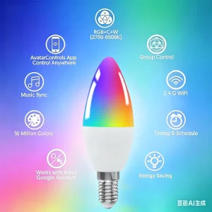 Tuya Smart WiFi E14 Candle LED Bulb 5W 450LM RGBCW 16M Color Alexa Google Voice Control AC85 265V PST WFC37