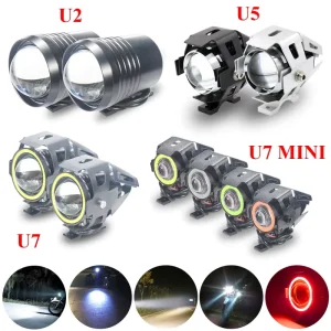 U7 Motorcycle LED Headlight Mini Head Light Spotlight Auxiliary Light Lens Projector Fog Lamp U7 Led Angel Eyes Lights
