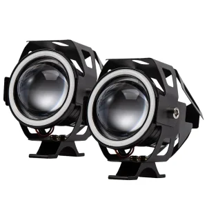U7 Motorcycle Spotlights Angel Eyes Headlight Turn Signal Work Tail Lamp Motorbike LED Auxiliary Fog Lights