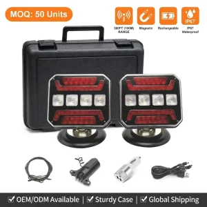 US Universal Wireless Magnetic Trailer Lights Kit Rechargeable LED Tail Stop Turn Signal Lamp for Truck Towing Trailer