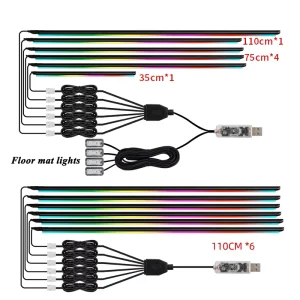 USB Car Atmosphere Light with Music Rhythm Sync 5V 2W for Instrument Panel Free Car