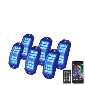 Ultra Bright LED 6 Color Rock Lights Wide Angle for RGB Solid ABS Lightweight Body RF Remotes APP Auto Exterior