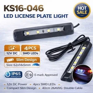 Ultra Thin LED License Plate Lamp 12V 4 SMD Waterproof Number Plate Light for Truck Trailer 62x14x5mm 40cm Cable