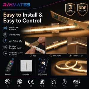 Ultra-narrow 5mm CCT Tunable High Density LED Strip COB 2700K+6500K 24V Dimmable COB LED Strip Light for High Ceiling