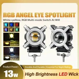 Universal 12~80V RGB DRL Moto LED Fog Driving Spotlight White Yellow Road Bike Motorcycle Lighting System