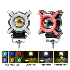 Universal 12~80V RGB DRL Moto LED Fog Driving Spotlight White Yellow Road Bike Motorcycle Lighting System