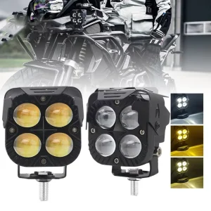 Universal 12V White Yellow 4×4 LED Driving Fog Light Pods 3-Inch Spotlight 4000LM 6000K Diecast Aluminum Housing Light