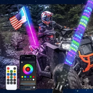 Universal 3ft Spiral Chasing Cob RGB Flagpole Light LED Whip Light for Off Road Beach Vehicles ATV UTV RZR