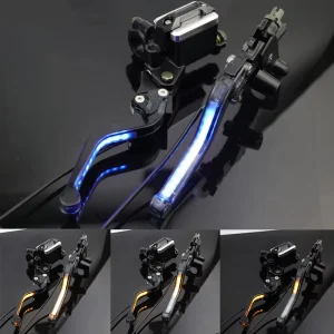 Universal 4 Speed Aluminum Alloy Motorcycle Handlebar 12v LED Light Modification Pump Handlebar Clutch Lever Left Right