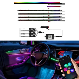 Universal Car Interior Ambient Light 10 in 1 Multi color with Footwell Light Sync Hidden Acrylic LED Strip App Control for Car