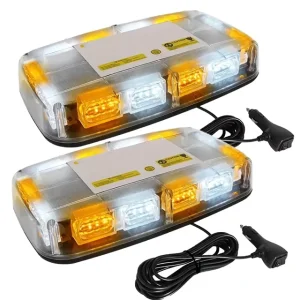 Universal Car Rooftop Magnetic Mount 12″ 48LED Amber White Strobe LED Emergency Light Bar for Plow Trucks Warning Light