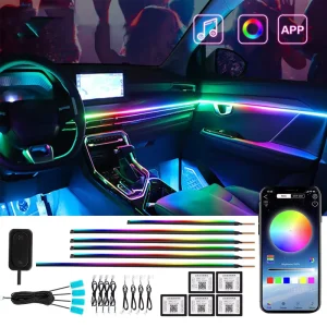 Universal Fit 12V Car Ambient Light 10 in 1 Interior Light Remote Control RGB LED Strip Color Changing 1 Year
