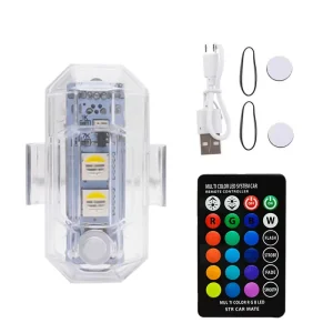 Universal IR Remote Control RGB Strobe Warning Light for Aircraft Cars Motorcycles & Drones Waterproof Design