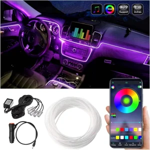 Universal RGB LED Car Interior Ambient Light APP Control Music Sync Fiber Optic Strip Atmosphere Lamp Kit Auto Decoration