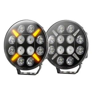 Universal Round White DRL Auxiliary LED Driving Light 9 Inch with Amber Warning Mode for Off Road Work Vehicles