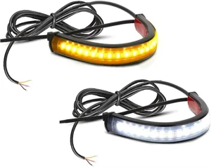 Universal White & Amber LED Turn Signals for Front & Rear Motorcycle Headlight with Red Brake Tail Lights