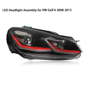 Upgraded 12V 50W LED High Low Beam Headlight Assembly VW Golf 6 GTI R20 6000K DRL Tear Plug and Play 4000 Lm