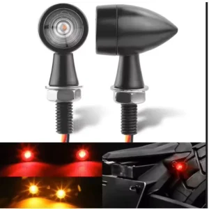 Vintage Metal Mini LED Turn Signal Light Dual Color Indicator Lamp for Motorcycle Off Road Bike