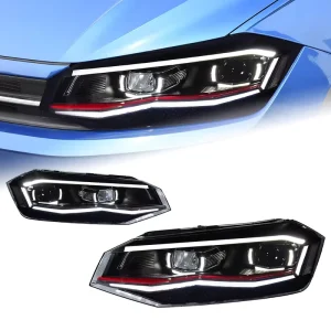 Volkswagen Polo Headlight Assembly LED Daytime Running Light with Blue Flowing Turn Signal