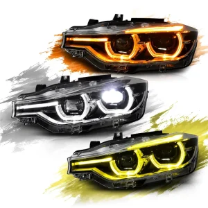 WLJ Auto V3 Tri color DRL Headlights for BMW 3 series F30 F31 F35 Yellow White Amber DRL Switch Front Lamps Lighting Play Plug