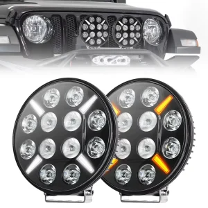 Waterproof 120W 9 Inch Round White Amber DRL LED Offroad Driving Lights Spotlight for Truck SUV 4×4 Pickup Tractor