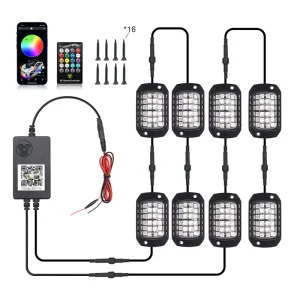 Waterproof 8 in 1 and 4 in 1 RGB Rock Light Chassis Light Ambient Light APP+Remote Control for Off road Boat ATV