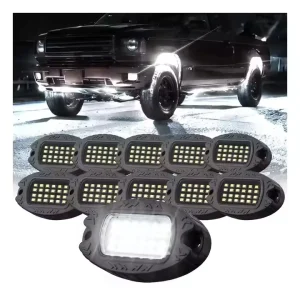 Waterproof Pure White LED Rock Light Kit Metal Housing Off Road Lights for ATV UTV Jeep Truck Ultra bright Decorative Lights