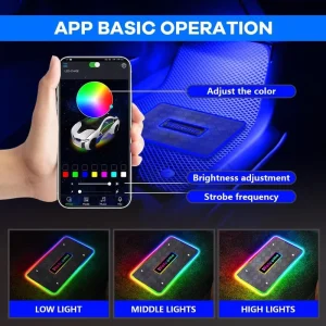 Waterproof RGB Car Interior Atmosphere 2 in 1 4 in 1 Acrylic Footwell Floor Lamp with APP Control Custom Logo 12V